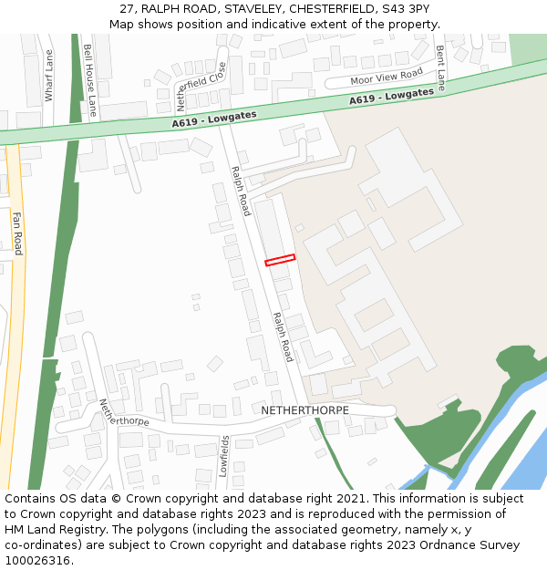 27, RALPH ROAD, STAVELEY, CHESTERFIELD, S43 3PY: Location map and indicative extent of plot