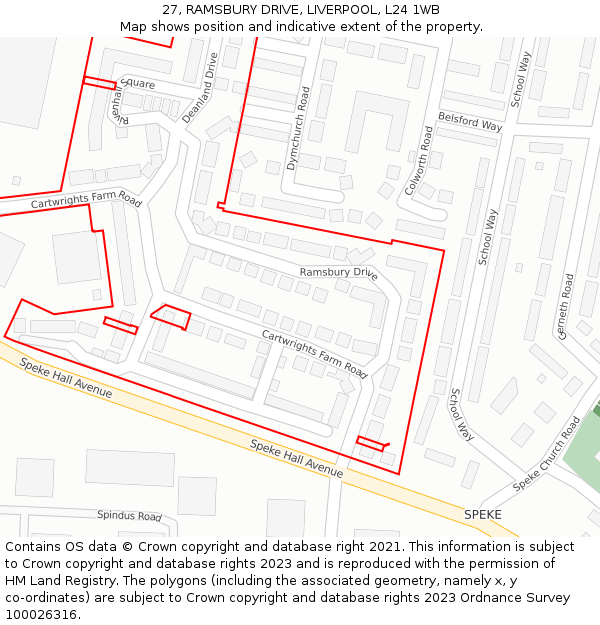 27, RAMSBURY DRIVE, LIVERPOOL, L24 1WB: Location map and indicative extent of plot