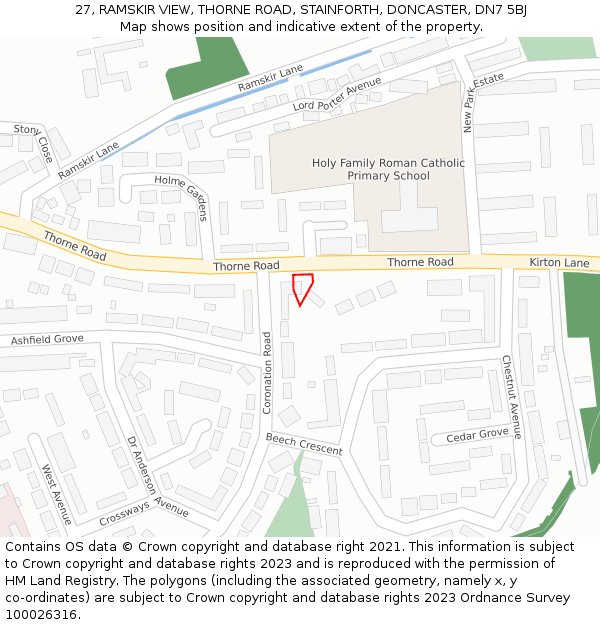 27, RAMSKIR VIEW, THORNE ROAD, STAINFORTH, DONCASTER, DN7 5BJ: Location map and indicative extent of plot