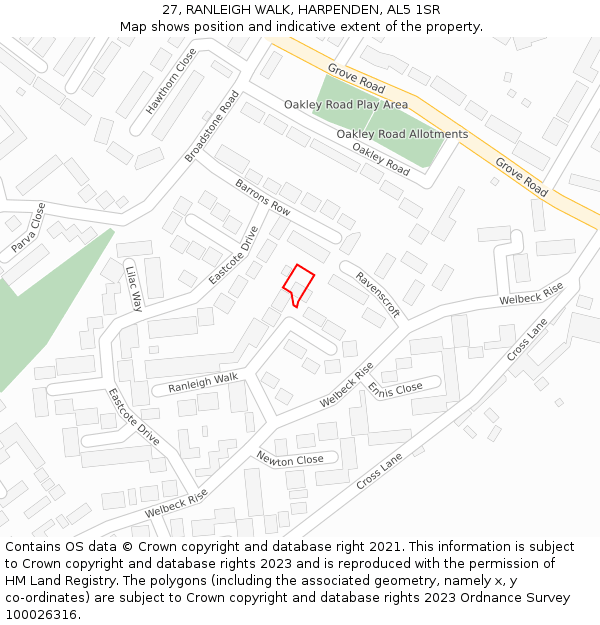 27, RANLEIGH WALK, HARPENDEN, AL5 1SR: Location map and indicative extent of plot