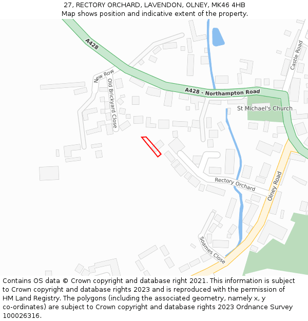 27, RECTORY ORCHARD, LAVENDON, OLNEY, MK46 4HB: Location map and indicative extent of plot