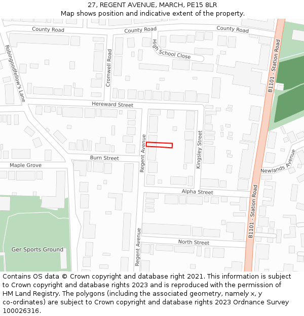 27, REGENT AVENUE, MARCH, PE15 8LR: Location map and indicative extent of plot