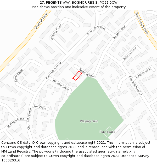 27, REGENTS WAY, BOGNOR REGIS, PO21 5QW: Location map and indicative extent of plot