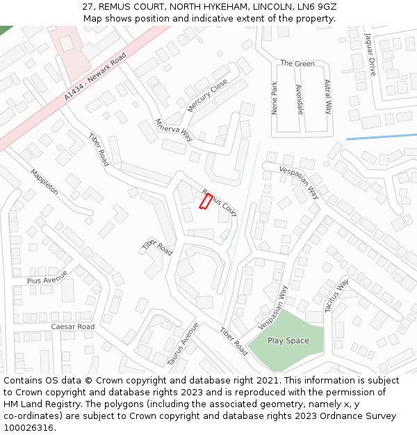 27, REMUS COURT, NORTH HYKEHAM, LINCOLN, LN6 9GZ: Location map and indicative extent of plot