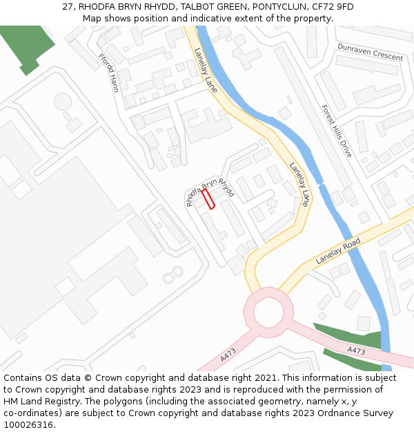 27, RHODFA BRYN RHYDD, TALBOT GREEN, PONTYCLUN, CF72 9FD: Location map and indicative extent of plot