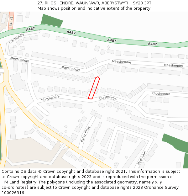 27, RHOSHENDRE, WAUNFAWR, ABERYSTWYTH, SY23 3PT: Location map and indicative extent of plot