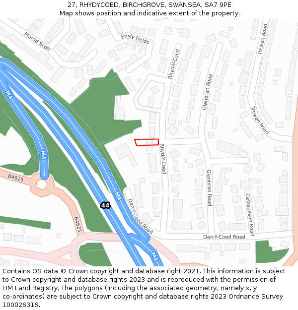 27, RHYDYCOED, BIRCHGROVE, SWANSEA, SA7 9PE: Location map and indicative extent of plot