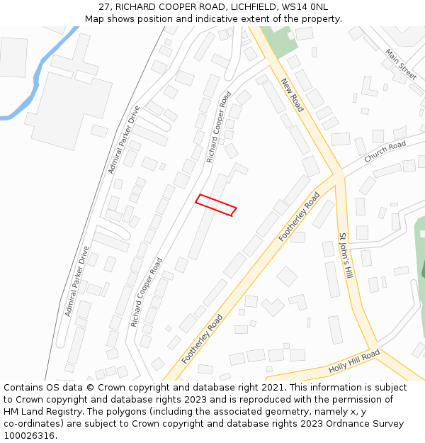 27, RICHARD COOPER ROAD, LICHFIELD, WS14 0NL: Location map and indicative extent of plot