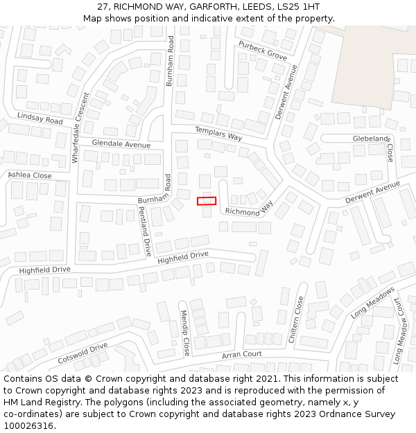 27, RICHMOND WAY, GARFORTH, LEEDS, LS25 1HT: Location map and indicative extent of plot