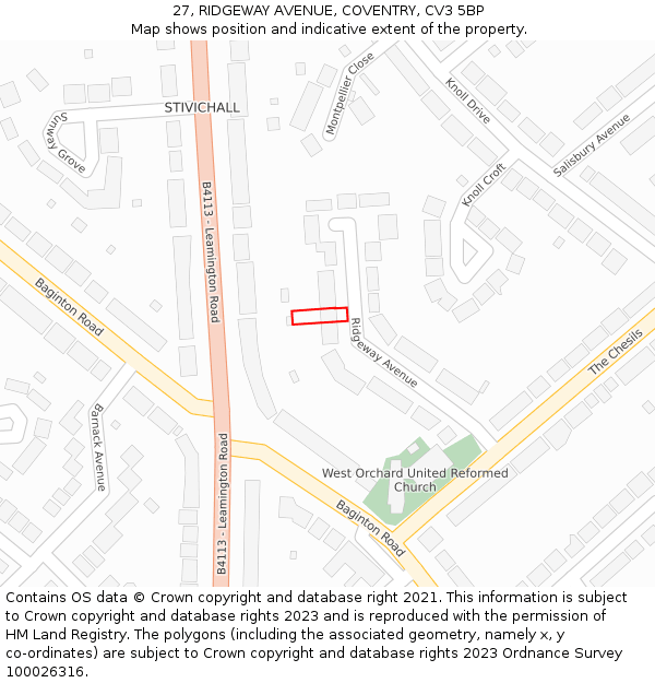 27, RIDGEWAY AVENUE, COVENTRY, CV3 5BP: Location map and indicative extent of plot