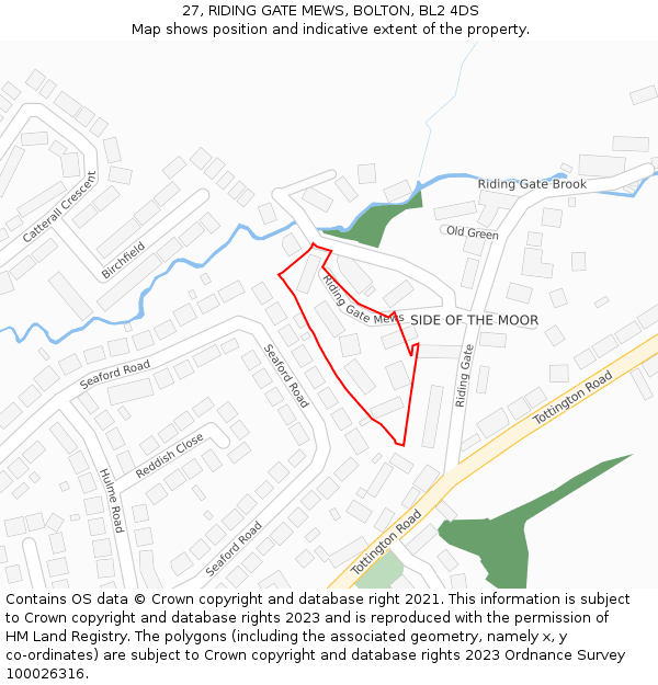 27, RIDING GATE MEWS, BOLTON, BL2 4DS: Location map and indicative extent of plot