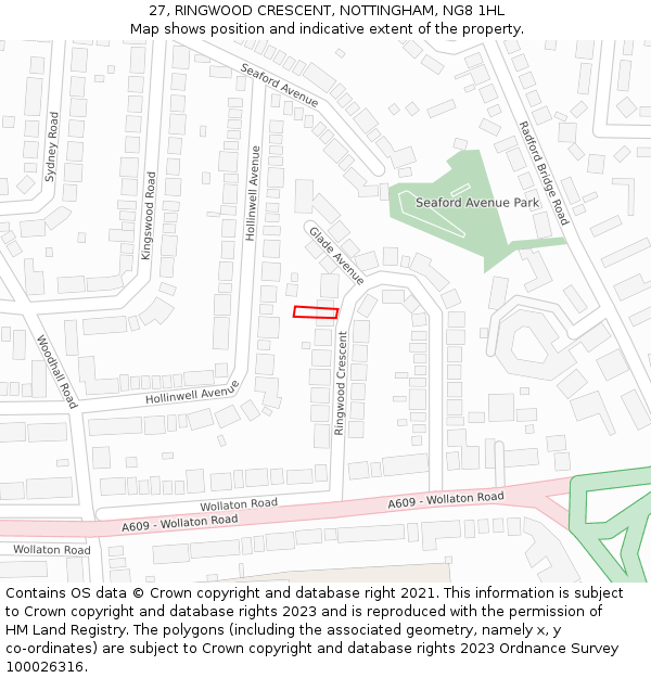 27, RINGWOOD CRESCENT, NOTTINGHAM, NG8 1HL: Location map and indicative extent of plot