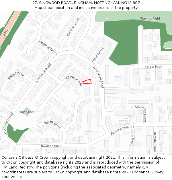 27, RINGWOOD ROAD, BINGHAM, NOTTINGHAM, NG13 8SZ: Location map and indicative extent of plot