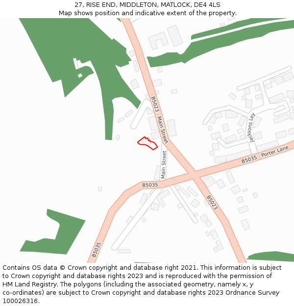 27, RISE END, MIDDLETON, MATLOCK, DE4 4LS: Location map and indicative extent of plot