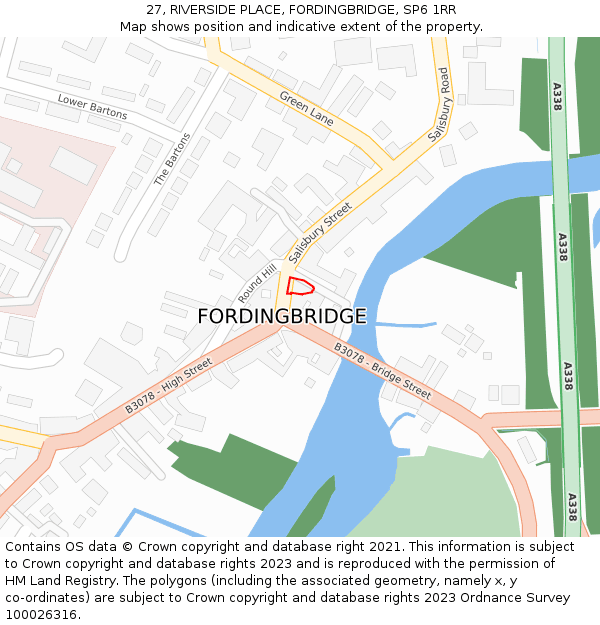 27, RIVERSIDE PLACE, FORDINGBRIDGE, SP6 1RR: Location map and indicative extent of plot