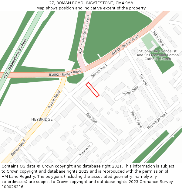 27, ROMAN ROAD, INGATESTONE, CM4 9AA: Location map and indicative extent of plot