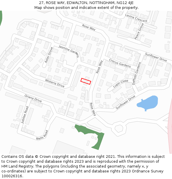 27, ROSE WAY, EDWALTON, NOTTINGHAM, NG12 4JE: Location map and indicative extent of plot