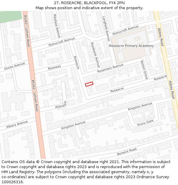 27, ROSEACRE, BLACKPOOL, FY4 2PN: Location map and indicative extent of plot