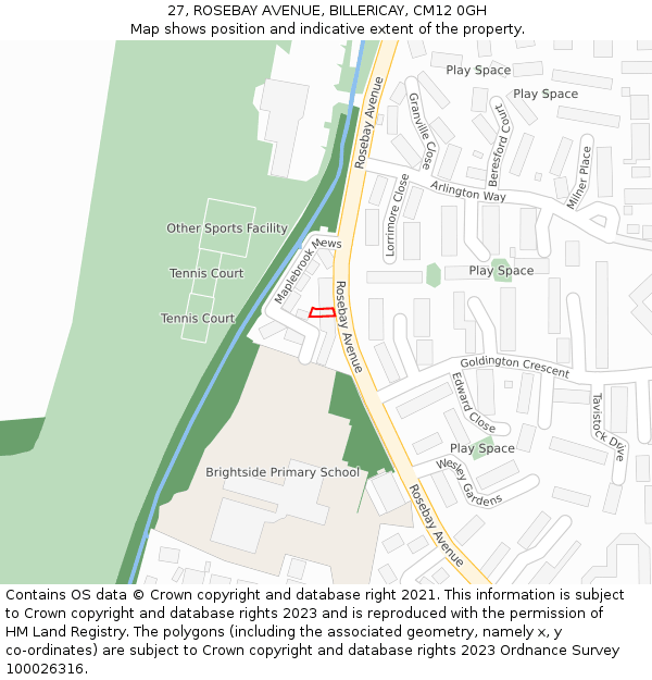 27, ROSEBAY AVENUE, BILLERICAY, CM12 0GH: Location map and indicative extent of plot