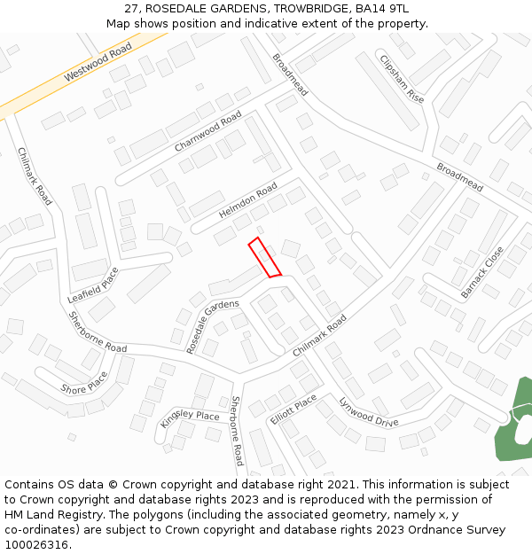 27, ROSEDALE GARDENS, TROWBRIDGE, BA14 9TL: Location map and indicative extent of plot