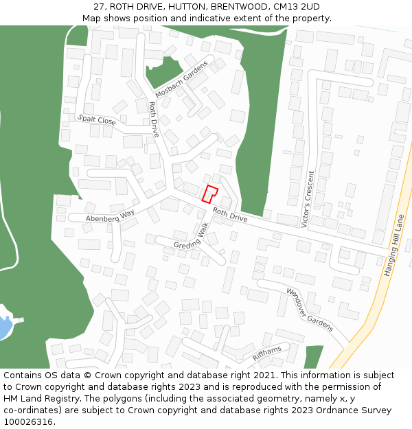 27, ROTH DRIVE, HUTTON, BRENTWOOD, CM13 2UD: Location map and indicative extent of plot
