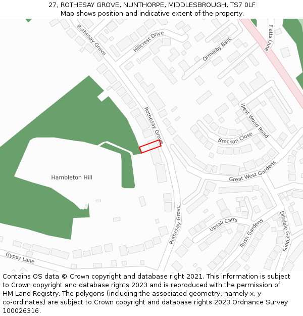 27, ROTHESAY GROVE, NUNTHORPE, MIDDLESBROUGH, TS7 0LF: Location map and indicative extent of plot