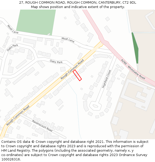 27, ROUGH COMMON ROAD, ROUGH COMMON, CANTERBURY, CT2 9DL: Location map and indicative extent of plot