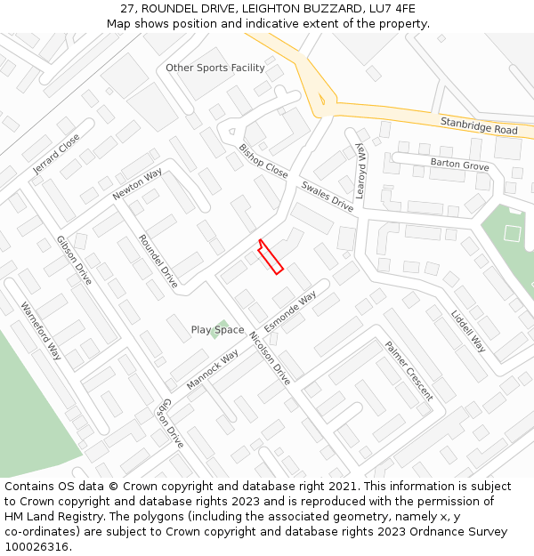 27, ROUNDEL DRIVE, LEIGHTON BUZZARD, LU7 4FE: Location map and indicative extent of plot