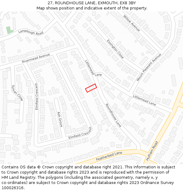 27, ROUNDHOUSE LANE, EXMOUTH, EX8 3BY: Location map and indicative extent of plot