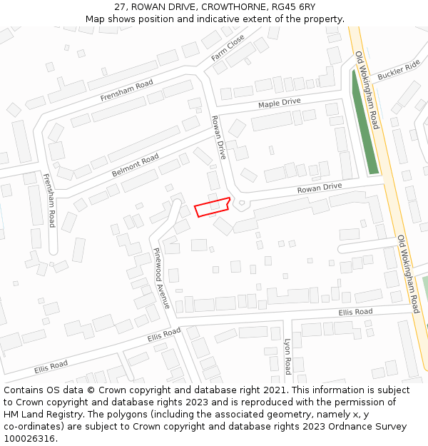 27, ROWAN DRIVE, CROWTHORNE, RG45 6RY: Location map and indicative extent of plot