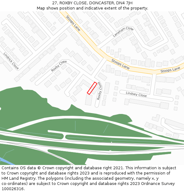 27, ROXBY CLOSE, DONCASTER, DN4 7JH: Location map and indicative extent of plot