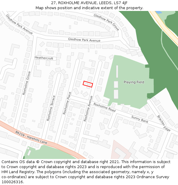 27, ROXHOLME AVENUE, LEEDS, LS7 4JF: Location map and indicative extent of plot