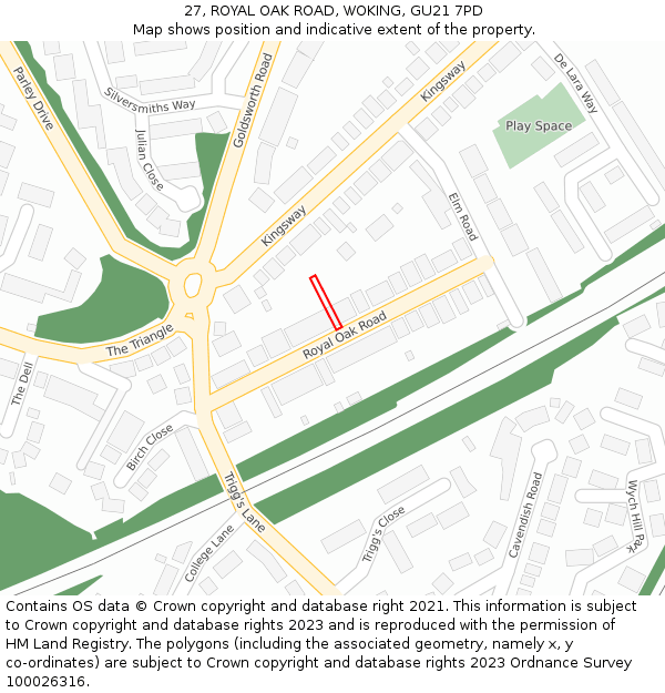 27, ROYAL OAK ROAD, WOKING, GU21 7PD: Location map and indicative extent of plot
