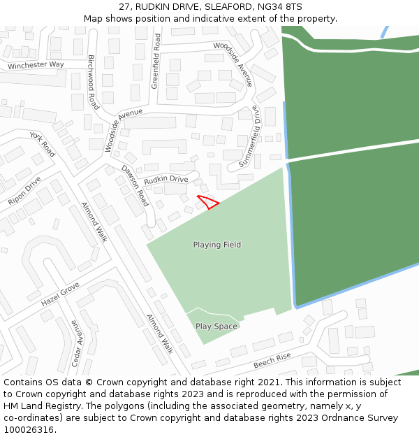 27, RUDKIN DRIVE, SLEAFORD, NG34 8TS: Location map and indicative extent of plot