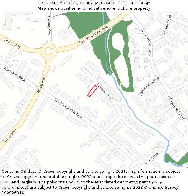 27, RUMSEY CLOSE, ABBEYDALE, GLOUCESTER, GL4 5JY: Location map and indicative extent of plot