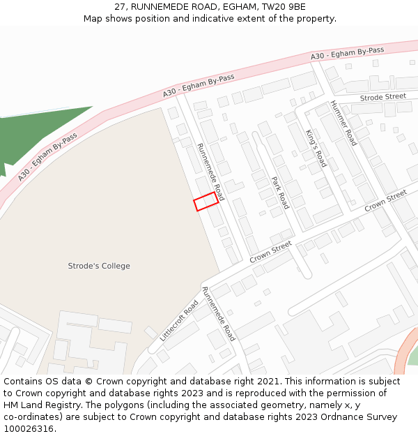 27, RUNNEMEDE ROAD, EGHAM, TW20 9BE: Location map and indicative extent of plot