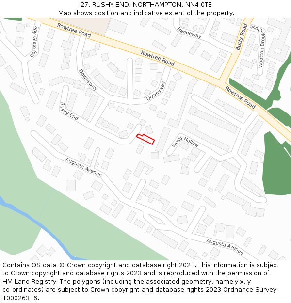 27, RUSHY END, NORTHAMPTON, NN4 0TE: Location map and indicative extent of plot
