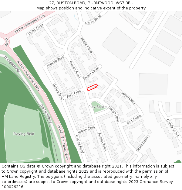 27, RUSTON ROAD, BURNTWOOD, WS7 3RU: Location map and indicative extent of plot