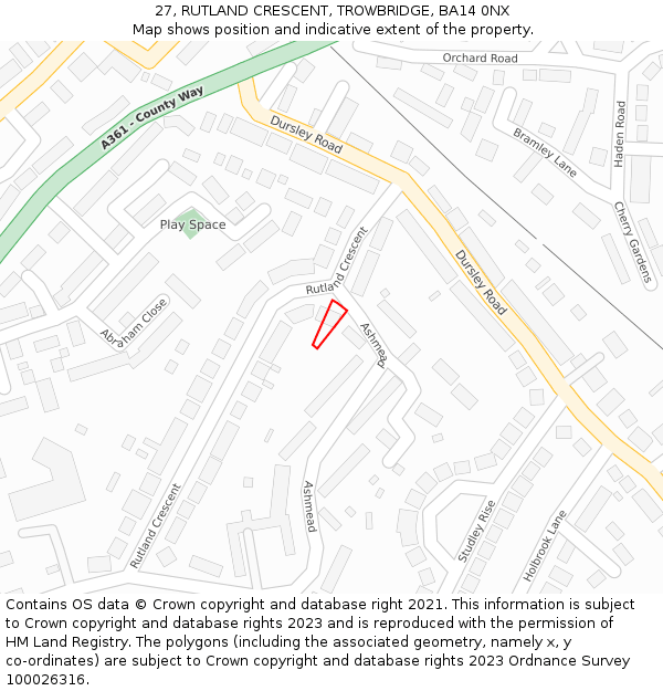 27, RUTLAND CRESCENT, TROWBRIDGE, BA14 0NX: Location map and indicative extent of plot