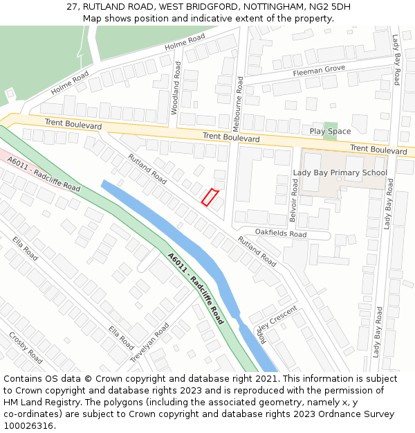 27, RUTLAND ROAD, WEST BRIDGFORD, NOTTINGHAM, NG2 5DH: Location map and indicative extent of plot