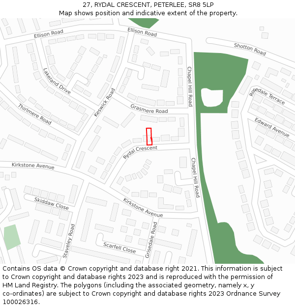 27, RYDAL CRESCENT, PETERLEE, SR8 5LP: Location map and indicative extent of plot