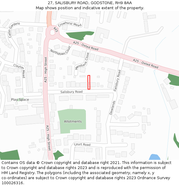 27, SALISBURY ROAD, GODSTONE, RH9 8AA: Location map and indicative extent of plot