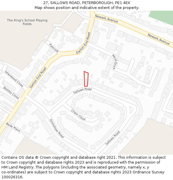 27, SALLOWS ROAD, PETERBOROUGH, PE1 4EX: Location map and indicative extent of plot