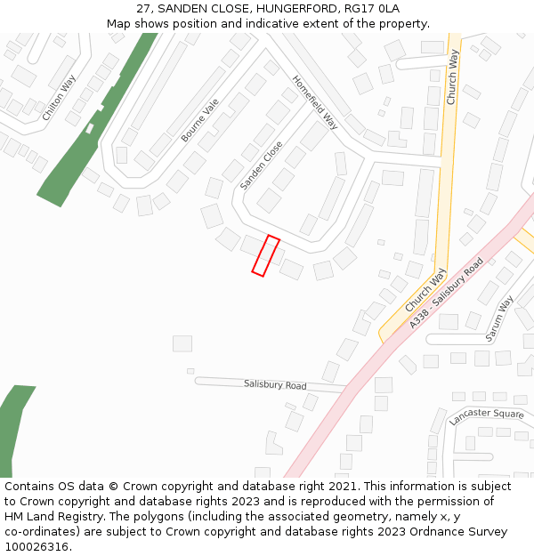 27, SANDEN CLOSE, HUNGERFORD, RG17 0LA: Location map and indicative extent of plot