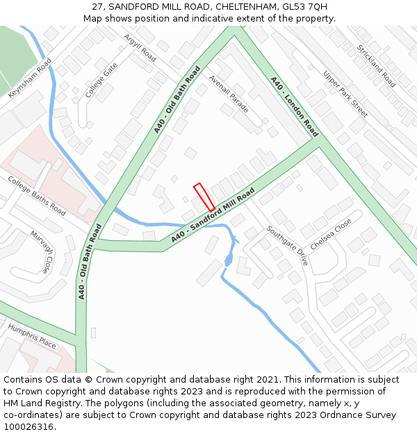 27, SANDFORD MILL ROAD, CHELTENHAM, GL53 7QH: Location map and indicative extent of plot