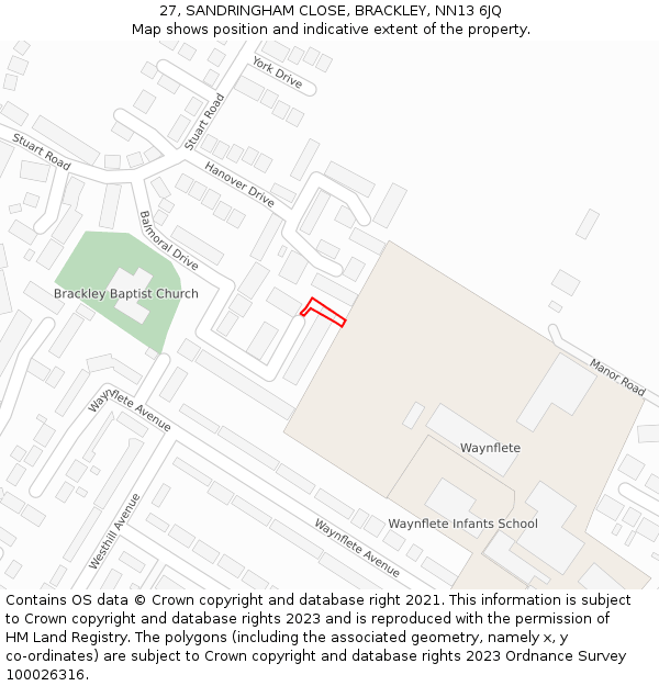 27, SANDRINGHAM CLOSE, BRACKLEY, NN13 6JQ: Location map and indicative extent of plot