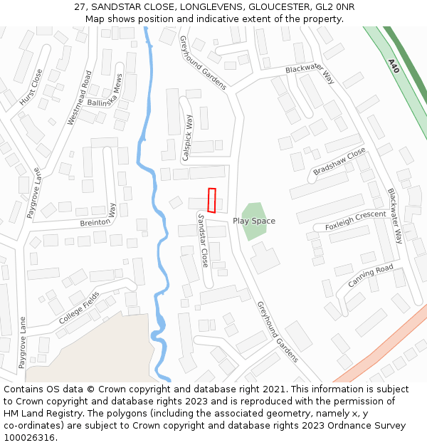 27, SANDSTAR CLOSE, LONGLEVENS, GLOUCESTER, GL2 0NR: Location map and indicative extent of plot