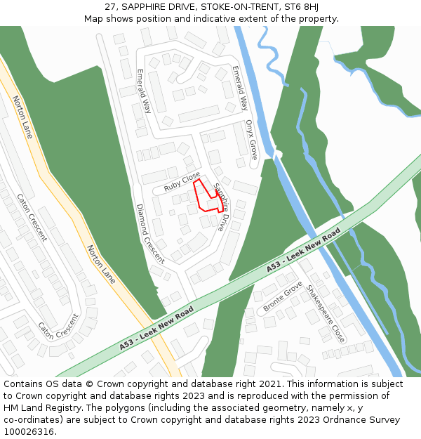 27, SAPPHIRE DRIVE, STOKE-ON-TRENT, ST6 8HJ: Location map and indicative extent of plot