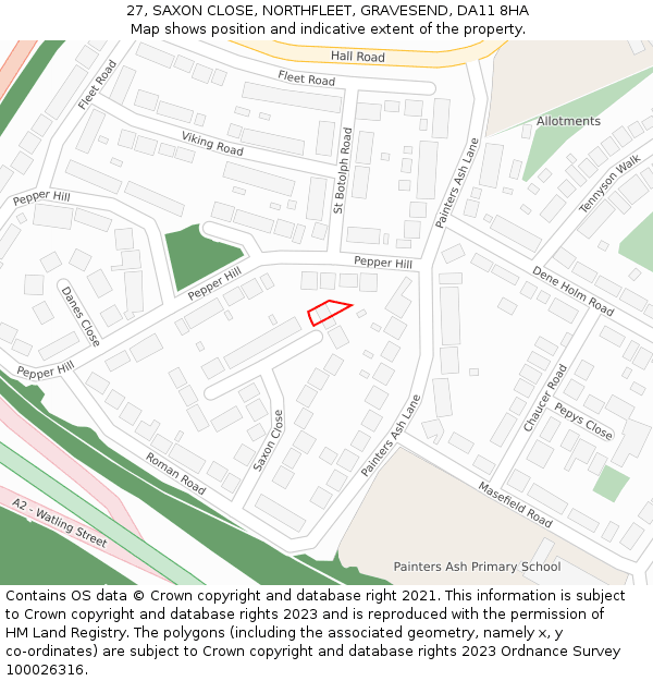 27, SAXON CLOSE, NORTHFLEET, GRAVESEND, DA11 8HA: Location map and indicative extent of plot