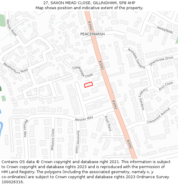 27, SAXON MEAD CLOSE, GILLINGHAM, SP8 4HP: Location map and indicative extent of plot